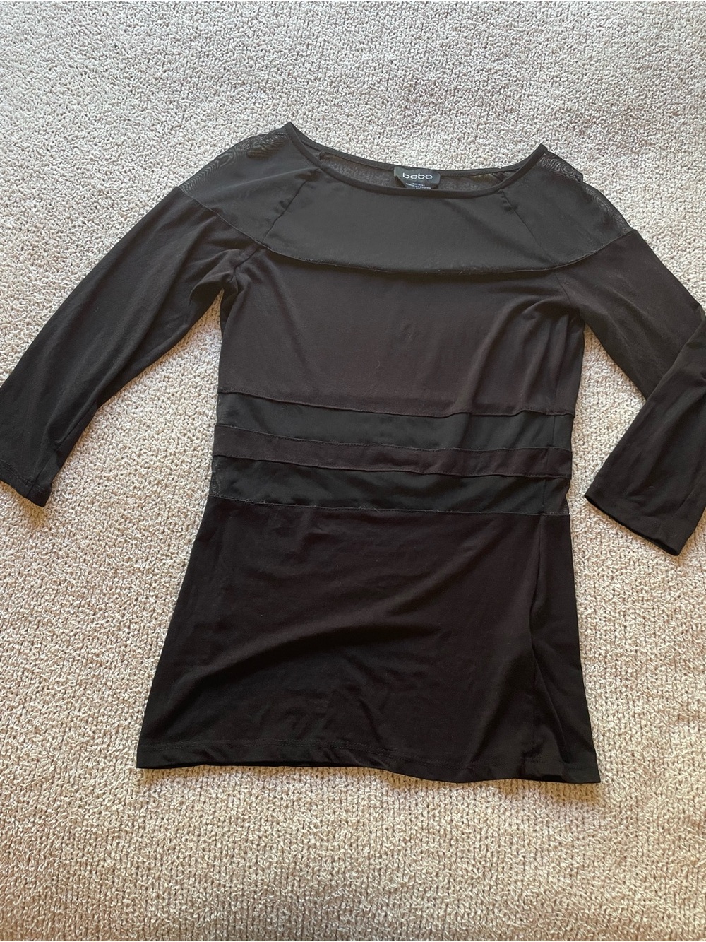 bebe Black Long Sleeve mesh panel top Size- size Medium